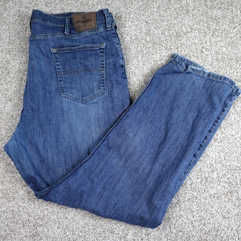Wrangler Authentics Mens Straight Leg Jeans Blue Denim 42x30 ZM200ST‎ Stretch